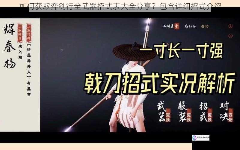 如何获取弈剑行全武器招式表大全分享？包含详细招式介绍