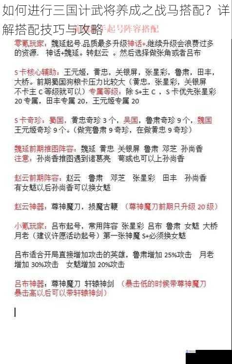 如何进行三国计武将养成之战马搭配？详解搭配技巧与攻略