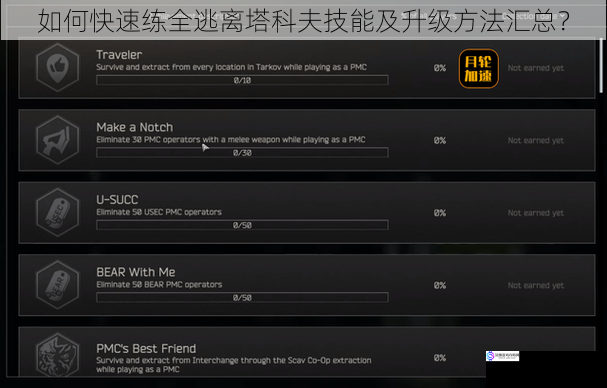 如何快速练全逃离塔科夫技能及升级方法汇总？