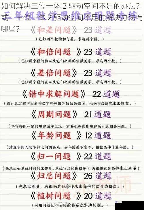 如何解决三位一体 2 驱动空间不足的办法？或：三位一体 2 驱动空间不足的解决办法有哪些？