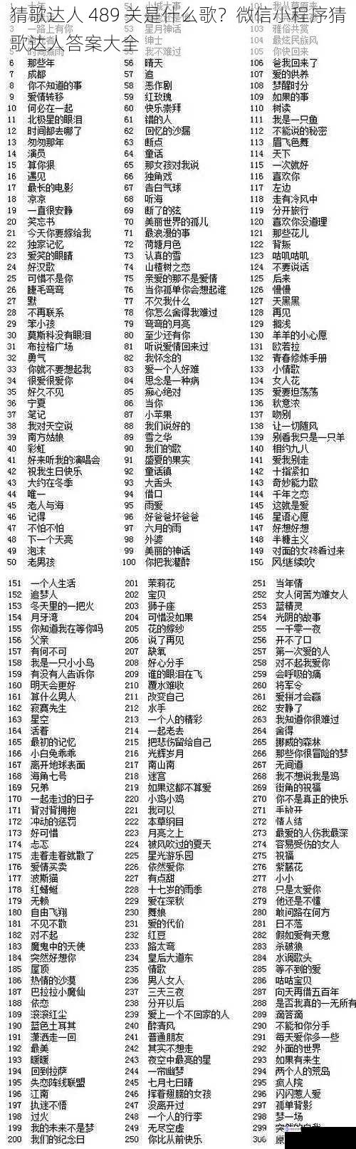 猜歌达人 489 关是什么歌？微信小程序猜歌达人答案大全