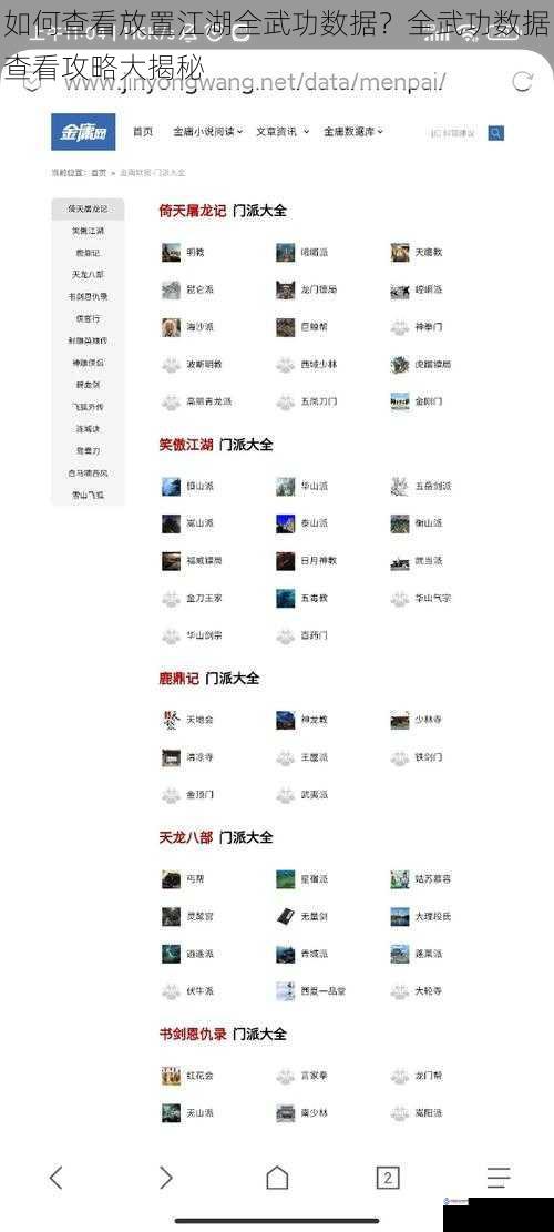 如何查看放置江湖全武功数据？全武功数据查看攻略大揭秘
