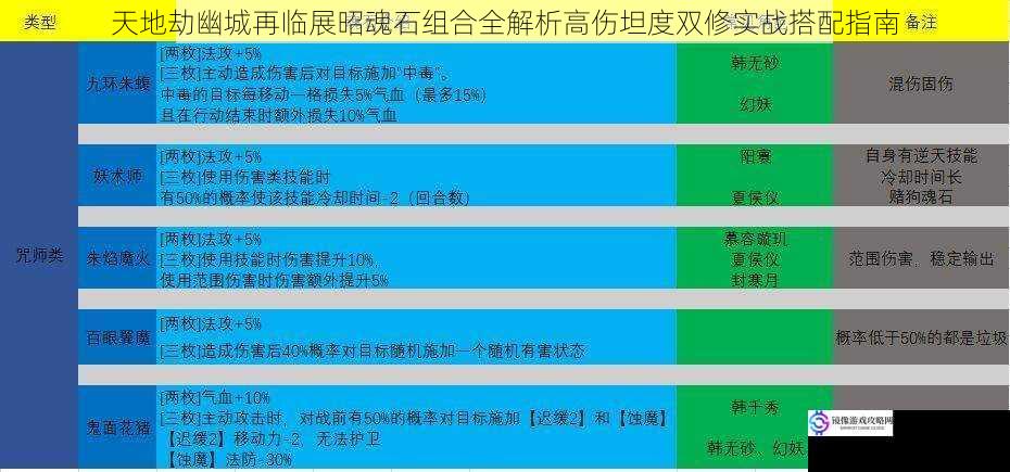 天地劫幽城再临展昭魂石组合全解析高伤坦度双修实战搭配指南