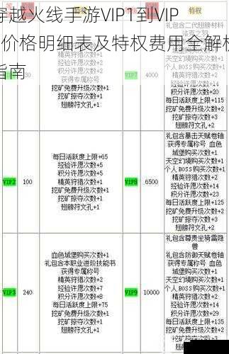 穿越火线手游VIP1到VIP9价格明细表及特权费用全解析指南