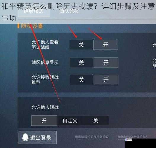 和平精英怎么删除历史战绩？详细步骤及注意事项
