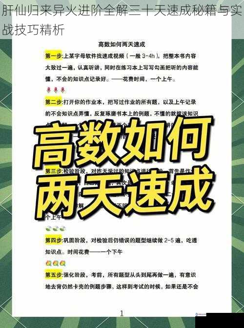 肝仙归来异火进阶全解三十天速成秘籍与实战技巧精析